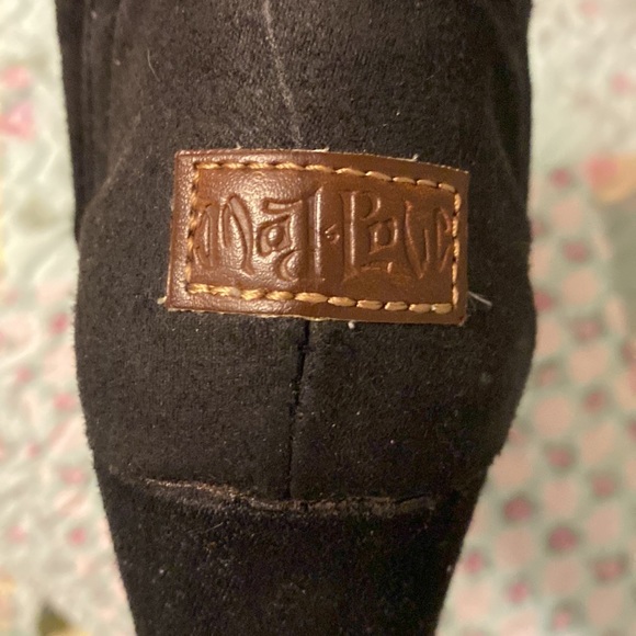 Cute black booties with blue plaid lining! - Picture 2 of 4